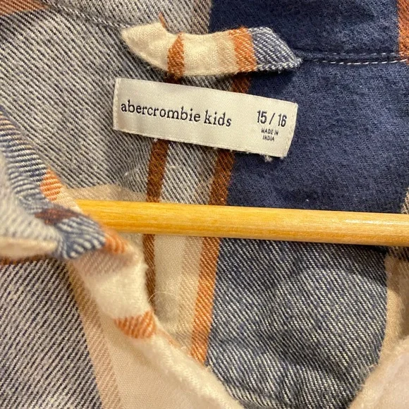 Abercrombie Kids Youth Boys‎ Plaid Flannel Blue & Beige Size 15-16 - Picture 5 of 5